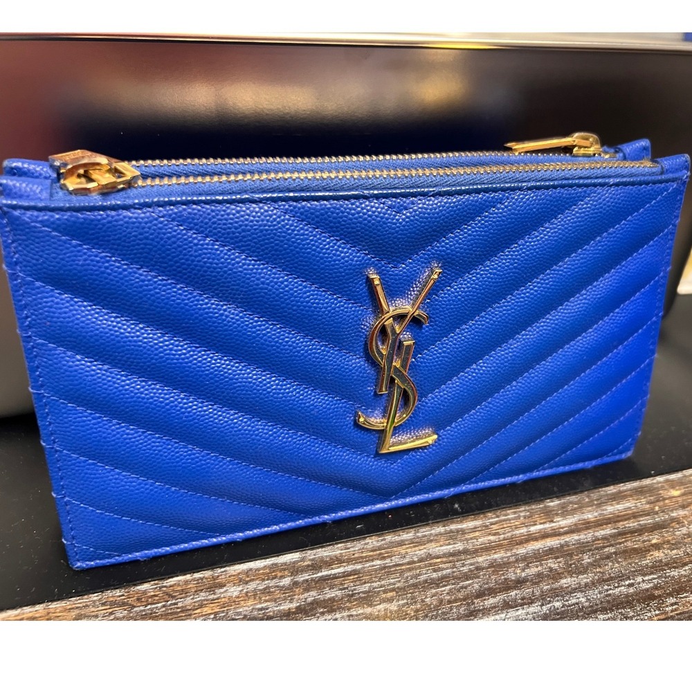 Saint Laurent YSL Monogram Cassandra Chevron Quilted Double Zip